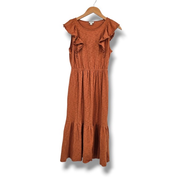 J.Crew Dresses & Skirts - J.Crew Re-Imagined Slub Cotton Ruffle Tiered Midi Dress Burnt Orange Small S
